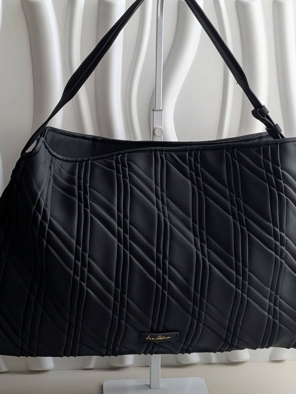 NWT Sam Edelman Peddy Black Pleated XL Shoulder Bag Hobo $225